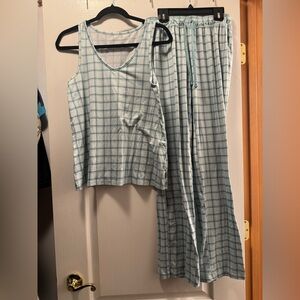 Eddie Bauer Women's Blue Plaid Pajama Set